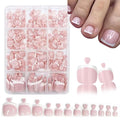 240Pcs White French Tip Press on Toenails for Women, French Artificial Fake Toe Nail Press ons Short Square Acrylic Press on Toe Nails, Reusable Toenail Glue on Natural Nails, 12Packs Glue Toenails