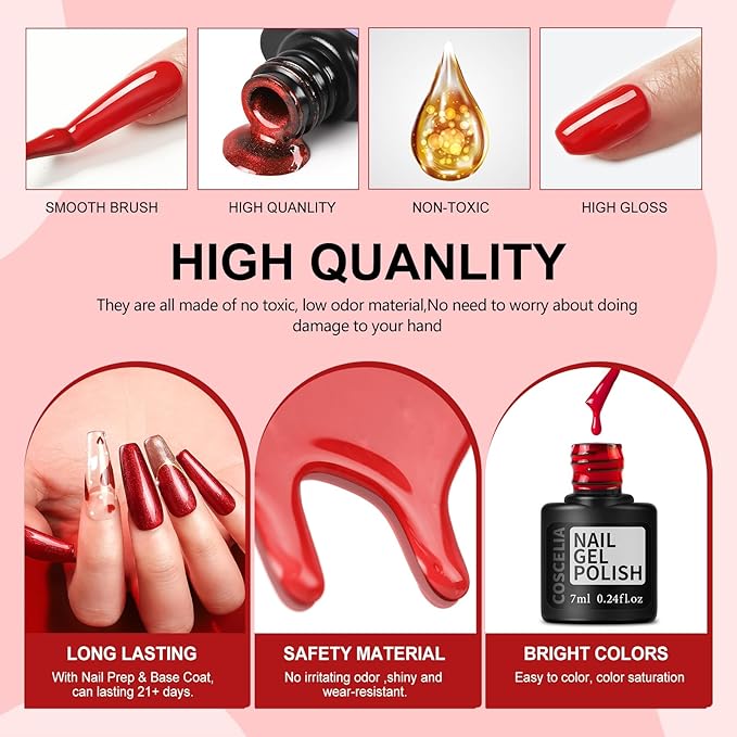 COSCELIA 57pcs Gel Nail Polish Kit with U V light 40 Colors Winter Spring Gel Polish Set 5pcs Soak Off Top and Base Coat Nail Stickers Gel Manicure Starter Kit Valentines Day Gifts for Women
