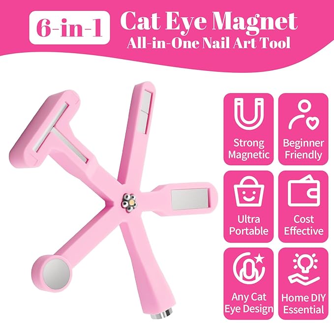 3PCS Nail Art Magnet Set - Pink 6-in-1 Cat Eye, Y-Shape Dual Head & Heart Magnetic Tool for Salon & Home Gel Manicure Designs
