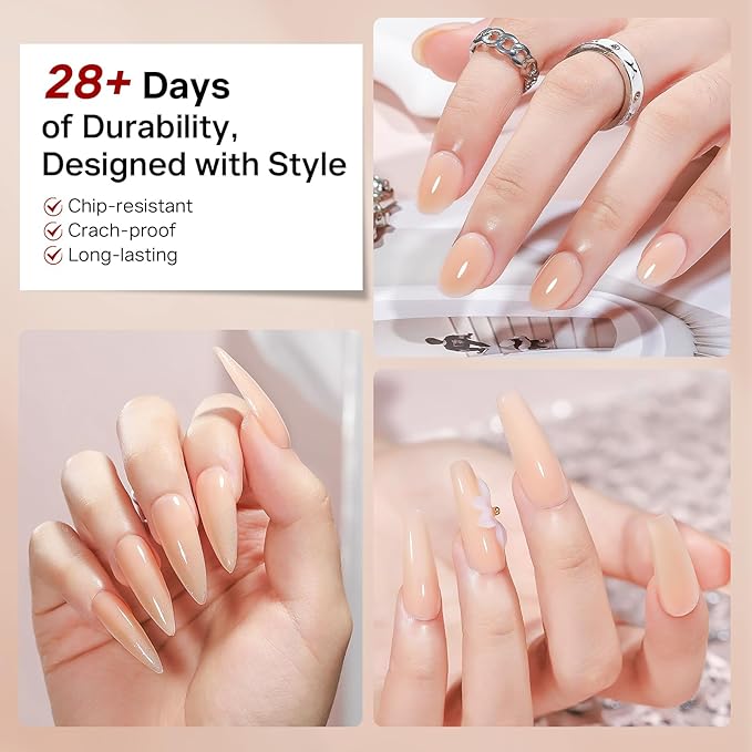 MIZHSE Builder Nail Gel, 8-in-1 Netural Nude Builder Nail Gel Strengthener Gel Thickening Extension Rhinestone Glue in a Bottle for DIY Salon LED & U V Lamp Needed 16mL