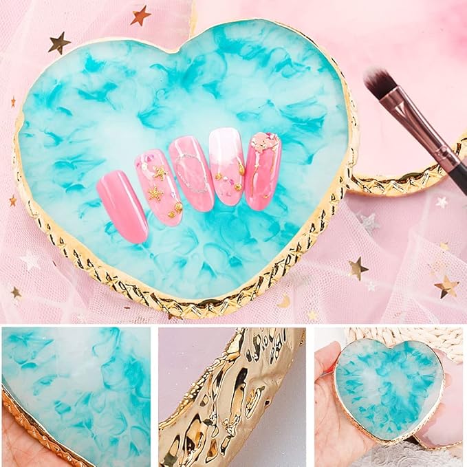 2 Pcs Resin Pink Nail Art Palette, Nail Art Painting Mixed Color Palettes Gold Edge Nails Holder Nails Arts Display Board Easter Gifts for Women Easter Basket Stuffers