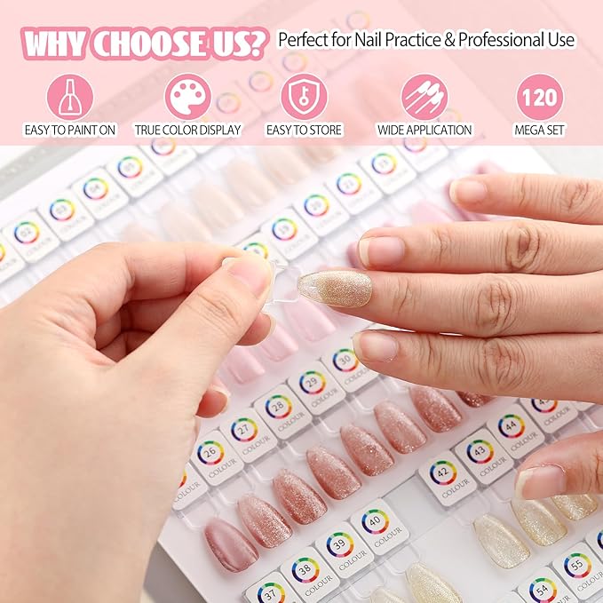 120 Pcs Magnetic Nail Color Display Tips Clear Acrylic for Nails Color Display Book Nail Art Design Pattern Practice and Professional Nail Display (All Magnetic Nail Swatch Books)