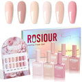 6PCS 18ml Nude Gel Nail Polish Set- Hema Free Nude Pink Yellow Soak off Gel Polish Set with Swatch Board- Light Pink Off-White Gel Colors Nail Art Manicure Salon DIY at Home for Women Girl