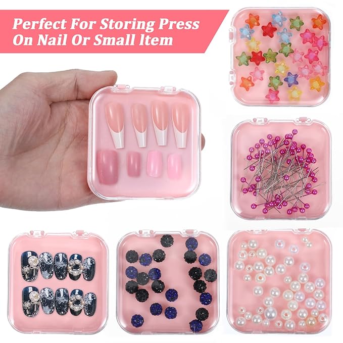 4PCS 2.95" Nail Art Display box Acrylic Press On Nail Storage Box Packaging Box with Adhesive Double Sided Tape for Nail Business Nail Art Nail Salon(Pink)