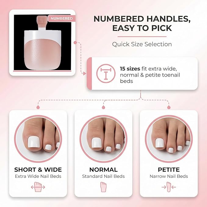 Latte Nude French Tip Toe Nail Press Ons, 150PCS Square Full Cover Soft Gel Toe Nail Tips, 15 Sizes for Wide Toenail Beds, Pre-Shaped for DIY French Pedicure & Salon