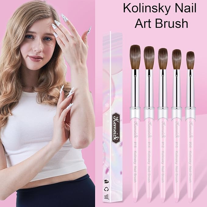 Acrylic Nail Brush Size #10, 100% Pure Kolinsky Nail Art Brushes for Acrylic Application, Sturdy Handle Oval Shaped Acrylic Powder Nail Design Tools for Professional Manicure DIY