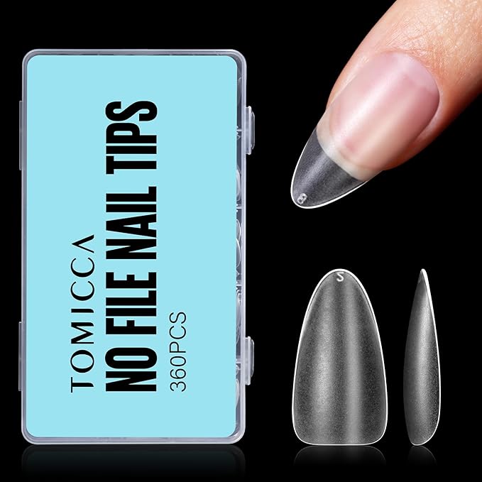 TOMICCA Medium Almond Nail Tips 15 Sizes 360pcs Full Cover Almond Fake Nails Soft Pre Shaped Gel Tips Acrylic Full Matte For Nail Extensions Home Diy Nail Salon