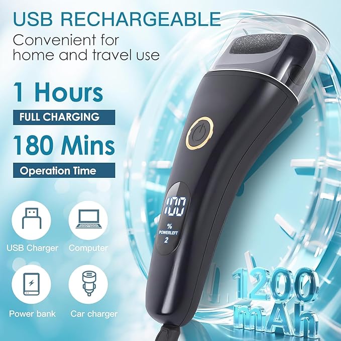 2 Pack Electric Foot File Callus Remover for Feet - Larger Grinding Head&3Speed, Pedicure Kit Foot Scrubber Dead Skin Callus Remover, Foot Care Kit Pedicure Tools for Callus Hardskin Dry Cracks