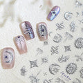 Silver Nail Stickers Star Moon Nail Supplies 5D Embossed Totem Nails Designs 3D Self-Adhesive Snake Nail Decals Sun Flame Nail Art Decoration for Women Girls DIY Manicure 1 Sheet