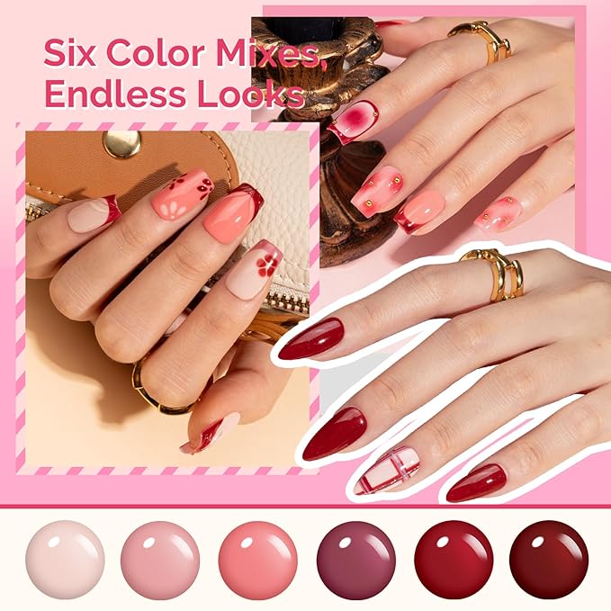 MelodySusie Highly Pigmented Valentine Gel Nail Polish Set, 0.56 fl.oz Tilt-and-Stand Bottle,HEMA Free Plant-Based,6 Colors Crimberry Spark,Soak Off Manicure Gift Box,Cherry Burgundy Red