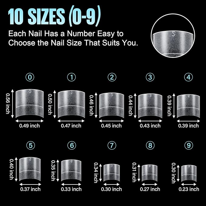 TOMICCA Short Square Nail Tips, Acrylic Half Cover Nail Tips, 10 Sizes Full Matte Gel No C Curve, Nail Extension Tips for Beginner and Professional 240Pcs
