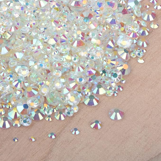 10000 Pieces Rhinestones 6 Sizes Round Crystal Glass Flat Back Rhinestones with 1Tweezers and 1Picking Pen for Nail Art Crafts Clothes Bags DIY (Paradise Shine)