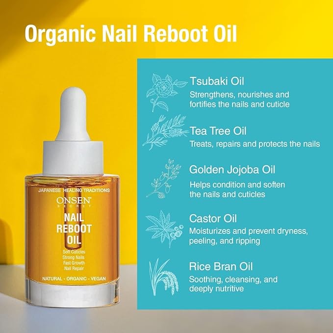 Onsen Secret Nail Reboot Duo - Treatment for Damaged Nails - Natural Nail Care & Cuticle Repair - Visible Results For Perfect Nails, Cuticle Conditioner Cream 30ml & Nail Reboot Oil 35ml