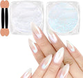 Allstarry White Pearl Chrome Nail Powder, 2 Colors Aurora Powder Metallic Mirror Effect Glitter Pearlescent Ice Transparent Mermaid Pigment Dust for Gel Polish Nail Art- White Pearl Peacock