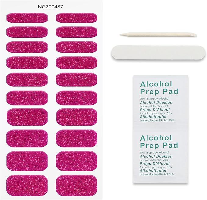 JMEOWIO Gel Nail Stickers Glitter Pink Semi Cured Gel Nail Strips Wraps UV/LED Nails Art Design Decoration Accessories