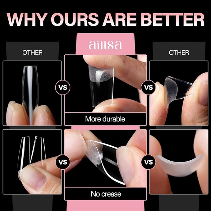 AILLSA Medium Square Nail Tips - Full Cover Half Matte Nail Tips 120pcs Pre-filed Nails Tips, Press on Acrylic Nails for Manicure