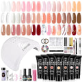ROSALIND 20PCS Poly Nail Gel Kit with Nail Lamp White Brown Poly Nails Gel Kit Clear Nude Nail Extensions Gel Set With UV Lamp