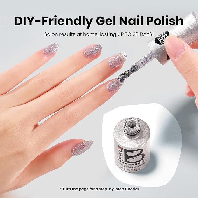 Beetles Glitter Gel Nail Polish - 15ml Stay Shining Holographic Stardust Gel Polish Diamond-Shine Silver Nail Art Uv Led Home Salon Long-Lasting Soak-Off Holographic Glitter Gel Gift for Women