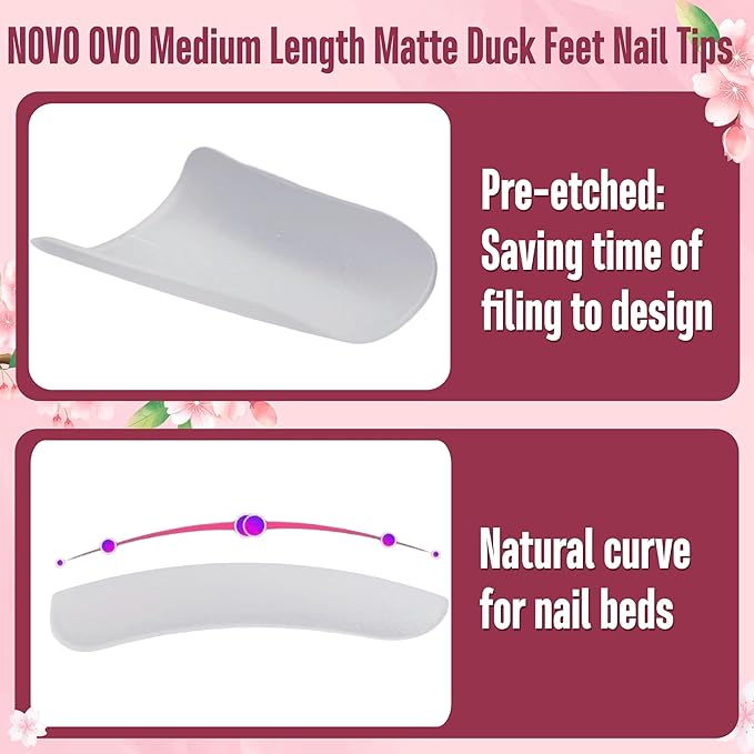 NOVO OVO Pre-Filed Long Duck Feet Nail Tips full Cover for Press On Acrylic, Pre-ectched Clear Full Coverage Flare Wide French Soft Gel Fake False Nail Extension x 12 Sizes 120 pcs
