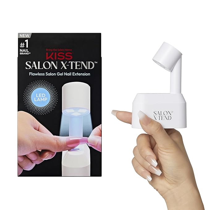 KISS Salon X-tend LED Curing Lamp, Soft Gel DIY Nail Extensions System, For Curing & Pre-Curing, Motion Activated, Compact Ergonomic Design, Angled Light, Stable Stand, Up To 14 Day Wear, 1 Piece
