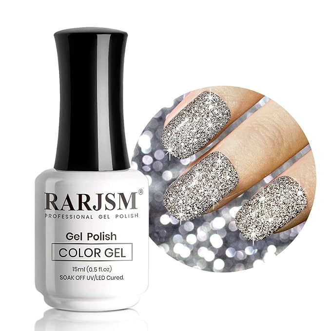 RARJSM Reflective Glitter Gel Nail Polish Champagne Brown Flash Diamond Nail GelPolish Soak off Disco Shimmer Gel Polish UV LED Curing Require 15ml 0.5FLOZ for Home Salon Diy Nail Manicure Decoration