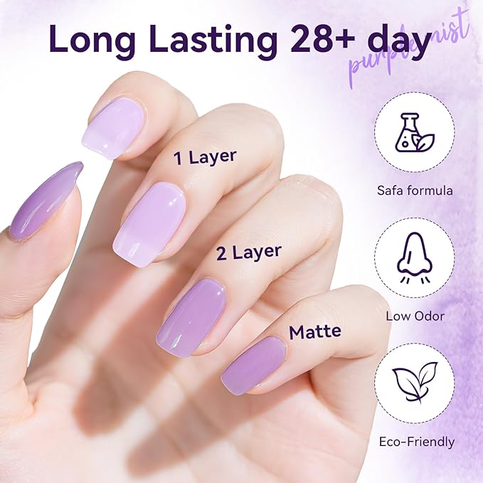 JODSONE Jelly Gel Nail Polish Set of 6 Colors,Semi-Transparent Purple Gel Polish for DIY Nail Art, UV/LED Cured, Long-Lasting & High-Shine Manicure at Home or Salon, Gift for Women