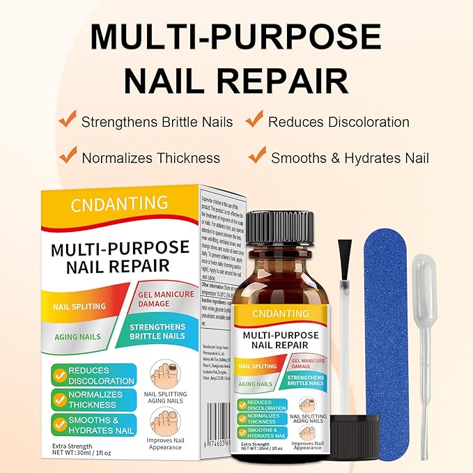 Multi-Purpose Nail Repair with Tolnaftate - Toenail Fungus Treatment Extra Strength Antifungal Solution - Restores Discolored and Damaged Nails - Gentle Formula for Adults & Seniors - 1 fl oz