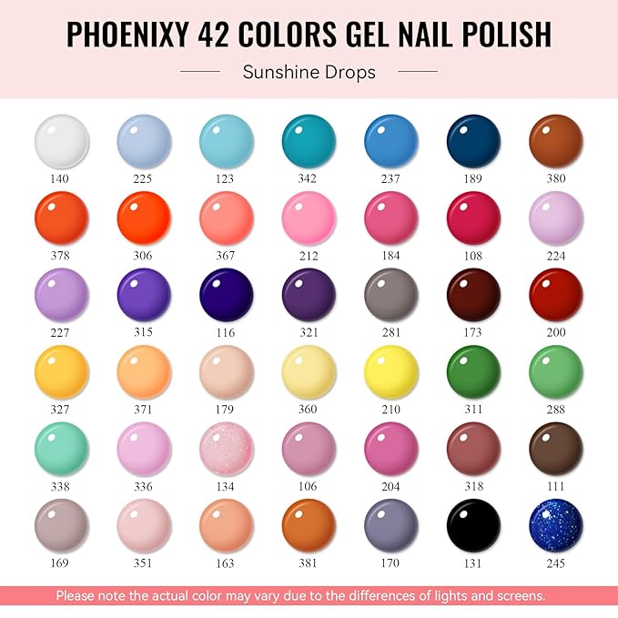 PHOENIXY 50 Pcs Gel Nail Polish Set, 42 Colors Gel Polish with Base & 4 Effects Top Coat All Seasons Nail Kit Gifts for Women Girls Nail Salon at Home