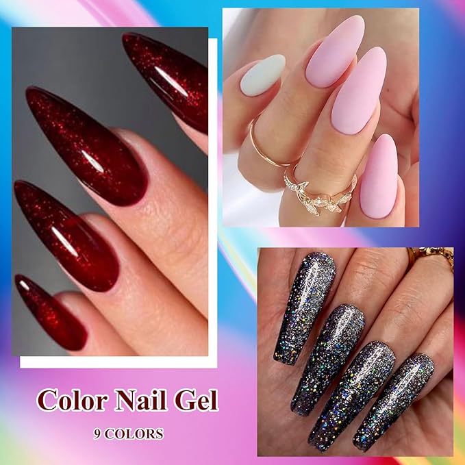 MEET ACROSS 9 Colors Gel Nail Polish + 3PCS Function Gel Nail Polish Kit,Fashion Nail Art Set Design Gifts for Women Manicure Salon (SET20, 12pcs)