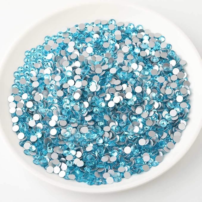 Beadsland Flat Back Crystal Rhinestones Round Gems for Nail Art and Craft Glue Fix, Aquamarine, 6.3-6.5mm, SS30/288pcs