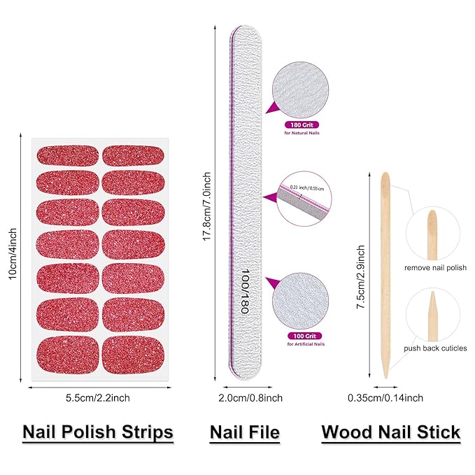 DANNEASY 16 Sheets Nail Polish Stickers Full Nail Wraps for Women Gradient Color&Glitter Fingernails Wrap Adhesive Nail Polish Strips Gel Nail Strips with File, Cuticle Stick