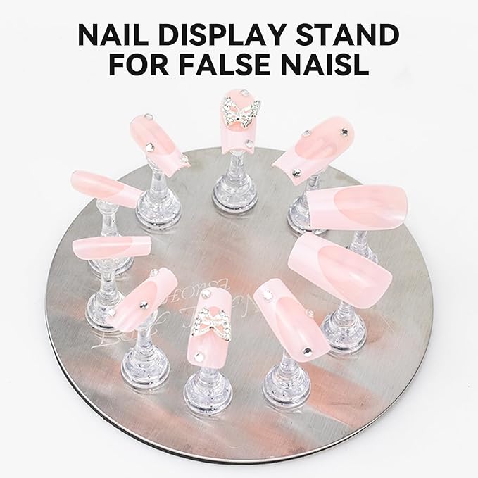 Nail Stands for Press On Nails Painting Display Practice, Powerful Magnetic Nail Tip Holders for Diy Design, Heart Nail Art Stand with 200 PCS Double-Sided Tapes Home Salon Use (Silver)