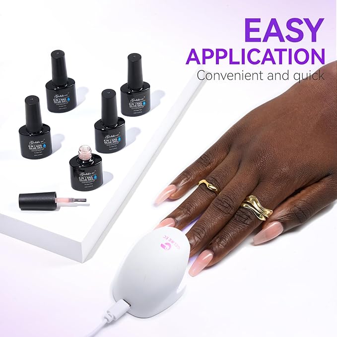 Gelike EC Gel Nail Glue UV Light: Nude 6 in 1 Adhesive Gel Nail Polish, Strong Nail Glue for Press On Nails Nails Acrylic Tips, Long Last - Nail Art Gift for Home Salon Beginner DIY