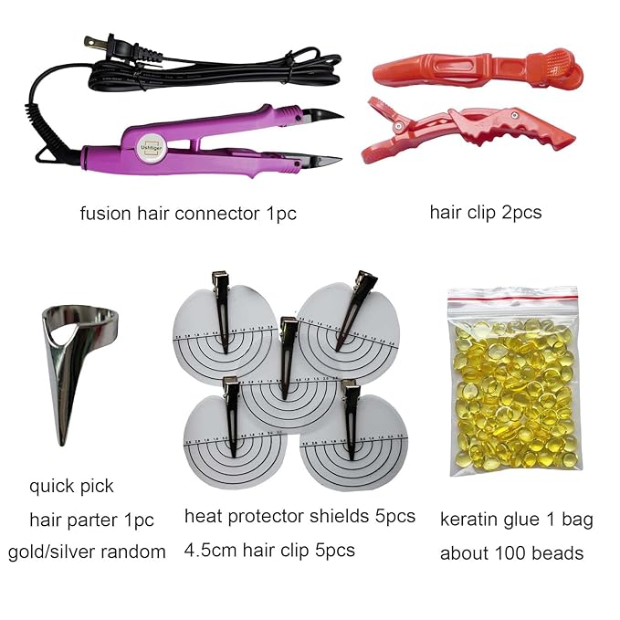 Professional Hair Extension Iron Fast Heat-up Fusion Connector Bonding Tool for Salon Adjustable Temperature Control U Tip Human Hair Extensions Keratin Glue Pink