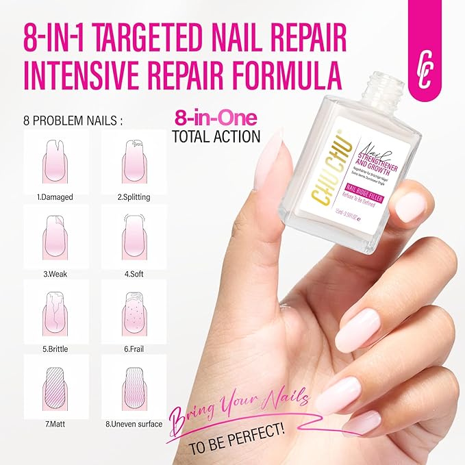 Protein Nail Strengthener for Gel Enthusiasts: Repair Thin Weak Peeling Nails After Acrylics Gel Removal - Milky White Nail Hardener and Growth Treatment Ridge Filler Milky White Polish
