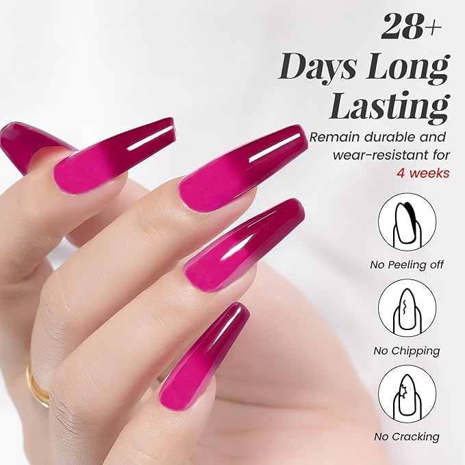YTD Likomey Color Changing Gel Nail Polish,15ml Hot Pink To Berry Red Mood Temperature Change Colors Ombre Thermal Salon Home Fall Winter Manicure UV Nail Varnish,WB211