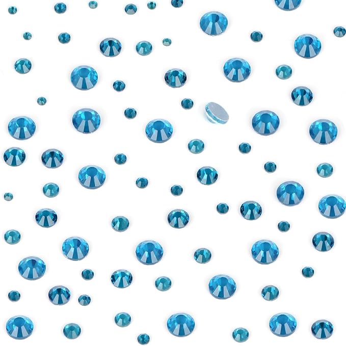 8000pcs Hotfix Rhinestones Flatback,Rhinestones for Crafts Clothes Mixed 6 Sizes, Hotfix Crystals with Wax Pencil Kit, SS4-SS30,Blue Zircon