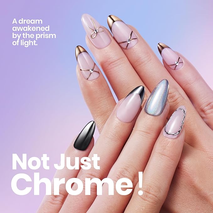 Beetles Chrome Nail Powder 6 Colors Mirror Gold Silver Effect Pearl White Cromer Powder for Nail Solid Pigment Holographic Aurora Nails Art Decoration Glitter Manicure Gift for Women