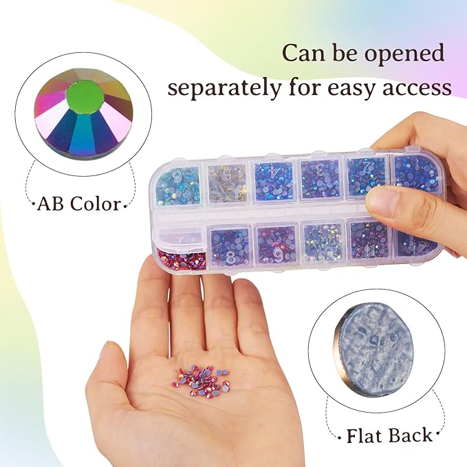 Craftdady Hotfix Nail Rhinestones 7680Pcs Flat Back Glass Nail Charms Small Crystals Nail Gems Bulk for Nail Decorations Wedding Makeup Scrapbook,12 Colors
