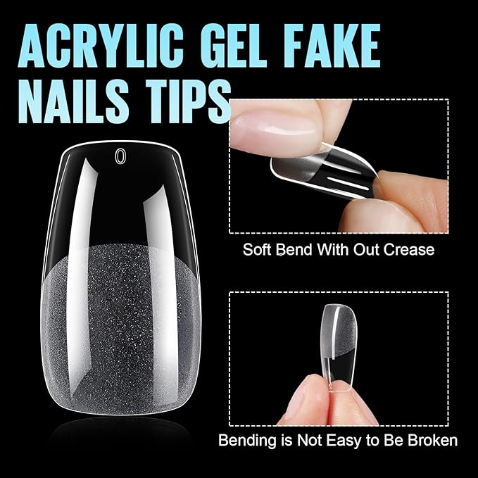 TOMICCA Medium Coffin Nail Tips, 360Pcs Half Matte Gel Nails, 15 Sizes Nail Extension Tips Set, Full Cover Pre Shaped Fake Nails for Beginner and Professional DIY Nail Salon