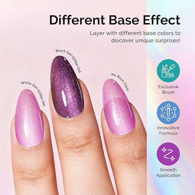 MelodySusie Jelly Pink Aurora Shimmer Gel Nail Polish, 0.5fl oz Soak Off UV LED Holographic Hot Pink Glitter Gel Polish Gift for Women Nail Art Manicure Salon DIY Nail Design Decoration at Home-G2610