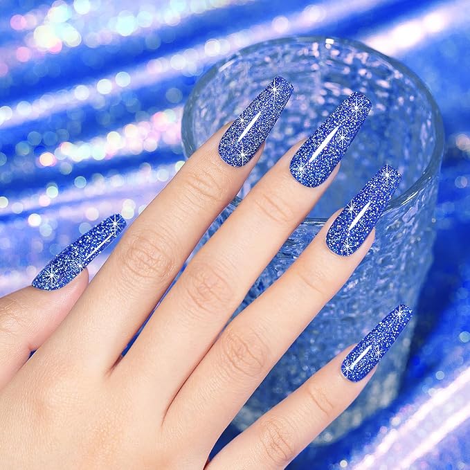 RARJSM Reflective Glitter Gel Polish Royal Blue Sparkle Iridescent Rainbow Shimmer Dark Blue Nail Polish 7.5ml Soak Off Sparkle Flash Disco Diamond Salon DIY Home Manicure