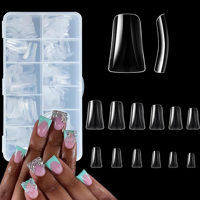 504Pcs Clear Duck Nail Tips Full Cover Duck Nails Tips Press Ons - 12 Sizes Acrylic Gel DIY Nail Extensions for Salon-Worthy Duck Shaped Manicures & Nail Art with Box