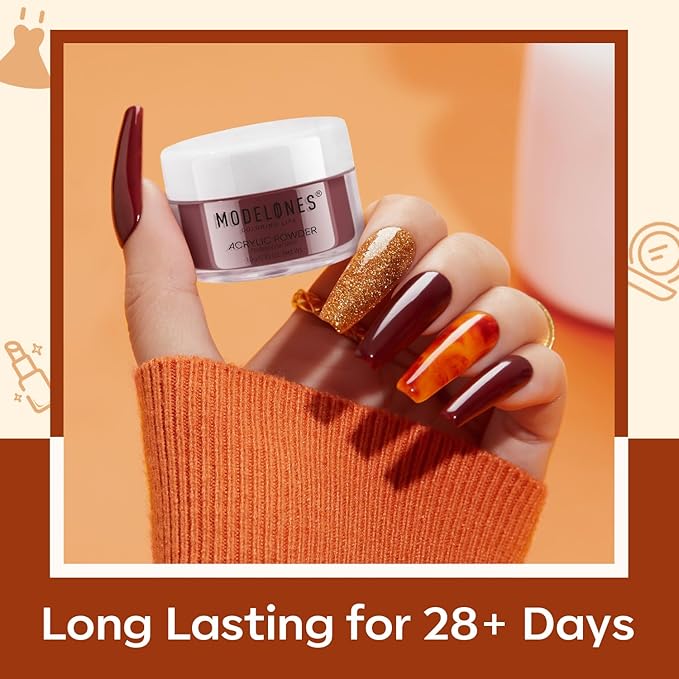MODELONES 6 Colors Acrylic Powder, Fall Autumn Acrylic Nail Powder Gold Red Yellow Orange Nail Acrylic Powder for Acrylic Nail Art 3D Nail Carving French Nail Extension, Gifts for Women