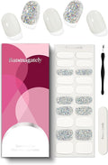 Semi Cured Gel Nail Strips, 20Pcs Long Lasting Salon Quality Wraps, Easy Apply & Remove Gel Nail Stickers with UV Light (Glitter Goblin White)