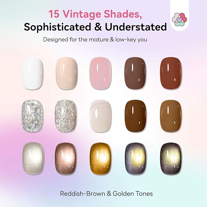 SAVILAND Hema-Free Poly Extension Gel Nail Kit: 15 Colors Poly Gel Nail Kit for 4 Weeks Lasting, White Jelly Nude Brown Glitter Cat Eye with Slip Solution U V Lamp for Nail Art Home Salon Daily DIY