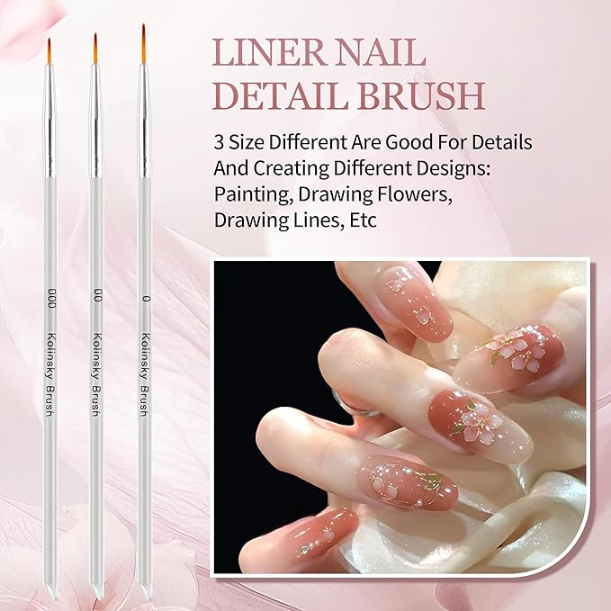 6pcs French Tip Tool Brush, 2 Way Clean up Brush for Gel Polish with Dotting Tool Franch Nail Art Brushes Set Liner Fine Cuticle Beginner 7mm/9mm/11mm, 12#, 14#, 16#