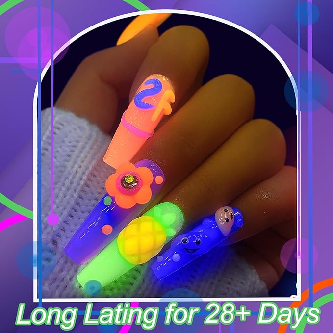 NAILGIL Neon Solid Builder Gel for Nails, Glow in the Dark Fluorescent Purple Sculpture 3D Gel Nail Art for Women Summer Hot Halloween Colors, Non-Stick Hand LED/UV Needed -15g