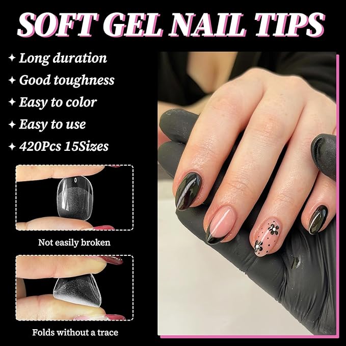 300pc Extra Short Oval Gel Nail Tips Clear Fake Nail, Clear Press on Nails Short Round Almond Soft Gel Nail Tips XS Oval Acrylic Nails Full Cover False Nail Artificial Fingernail for Nail Extension