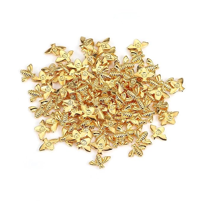 3D Nail Art Accessories, 100pcs Metal Bees Nail 3D Nail Art Decoration Gold Alloy Nail Charming Stickers Gold Nail Decals Manicure DIY Nail Art Supplies(Gold (100 pieces))